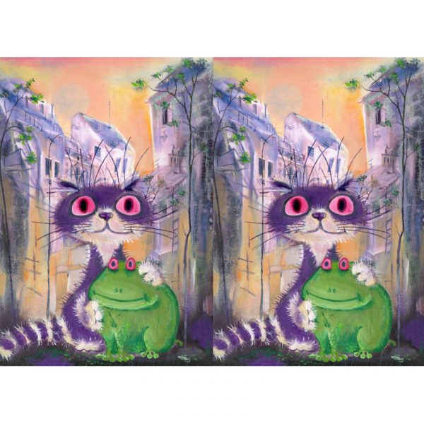Úplet Psycho frog and cat digital print panel