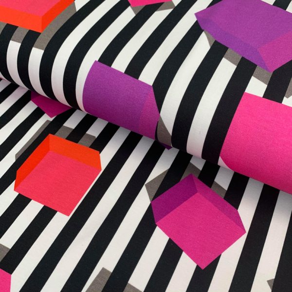 Úplet Blocks and stripes black/pink digital print
