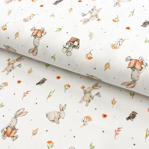 Úplet Snoozy fabrics Benny bunny BIG white digital print