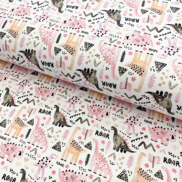 Úplet Snoozy fabrics Pink Dinos MINI digital print
