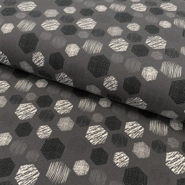 Úplet Hexagon pattern grey digital print