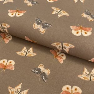 Úplet GOTS Night butterflies taupe digital print