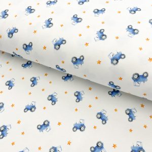 Úplet Snoozy fabrics Plain tractor white digital print