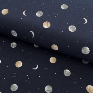 Úplet Moon and planets navy digital print