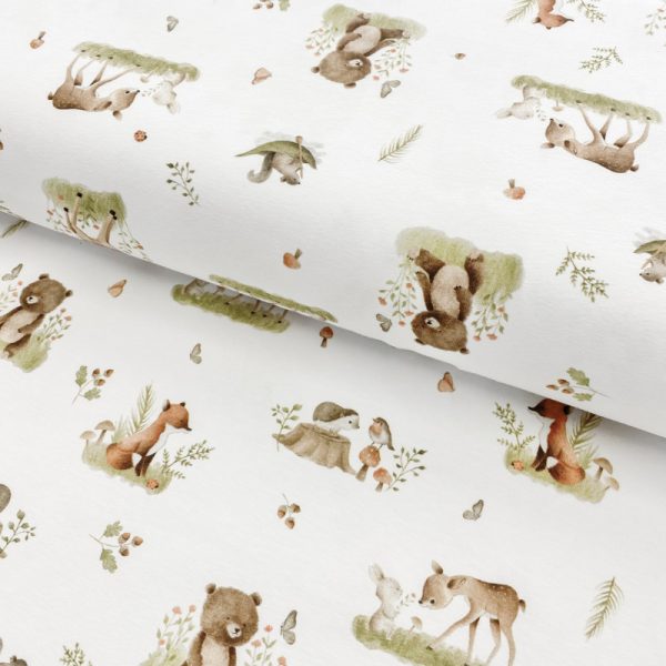 Úplet Sweet forest ANIMALS white digital print