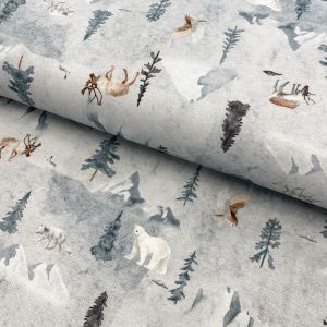 Úplet Winter animals FOREST light grey digital print