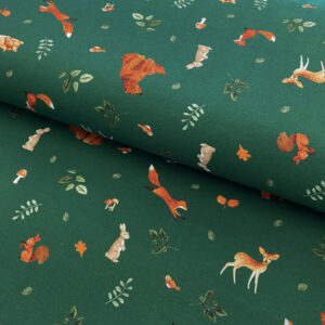 Úplet Woodland animals dark green digital print