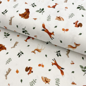 Úplet Woodland animals off white digital print